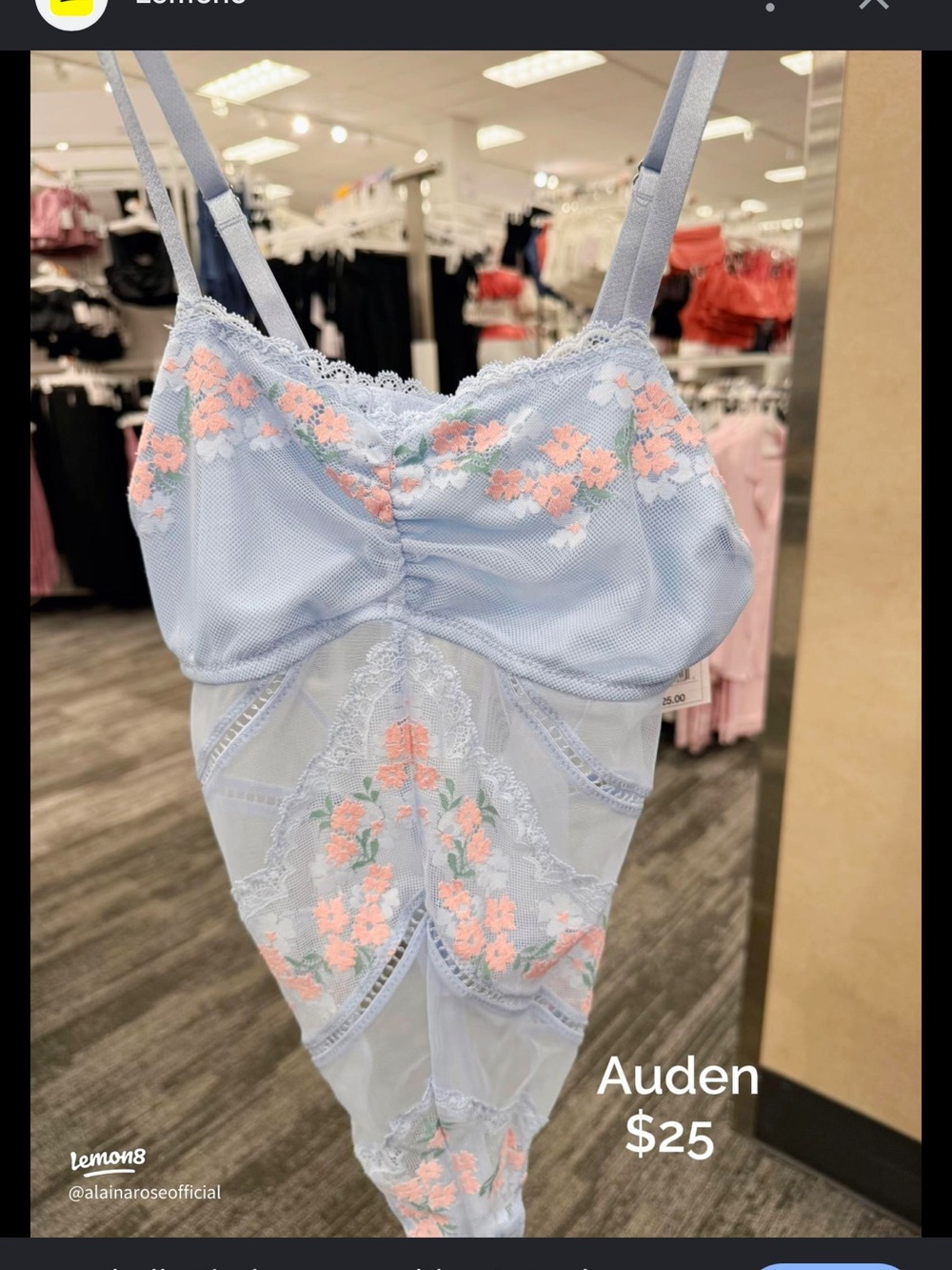 Auden Pastel Blue Lace Floral Embroidered Bodysuit